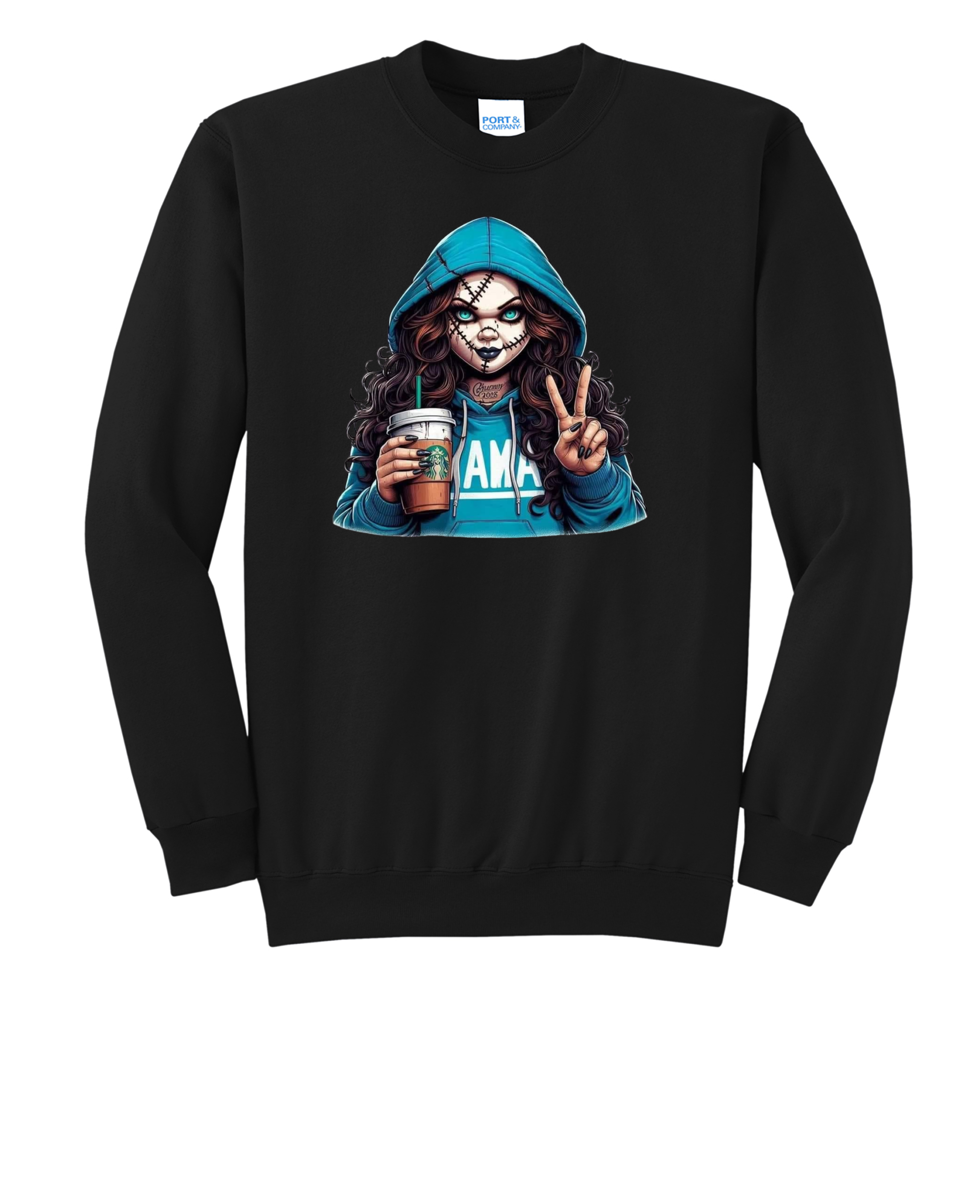 Custom Halloween Chucky Brown Hair Mama Crew Neck Sweatshirt