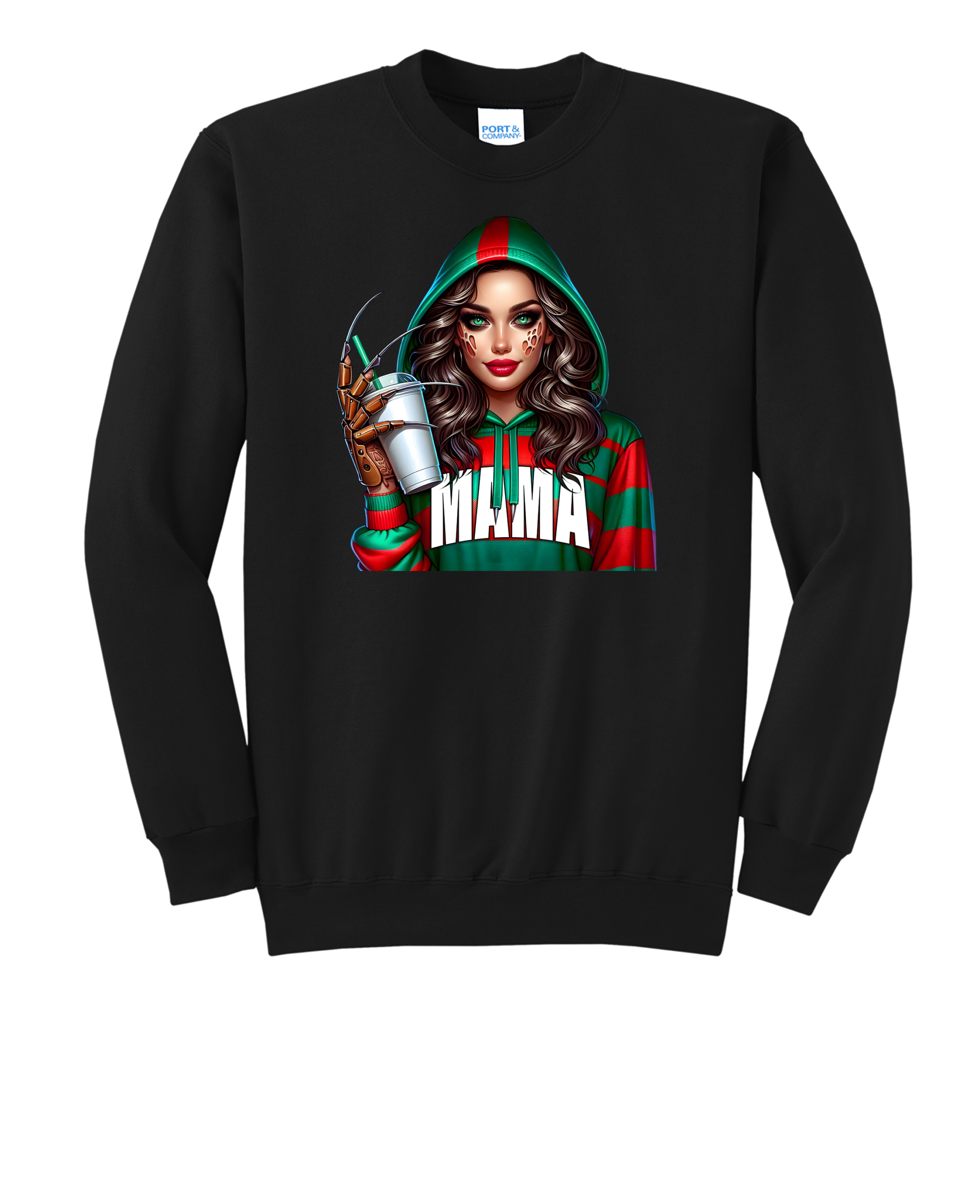 Custom Halloween Freddy Krueger Mama Red Green Crew Neck Sweatshirt