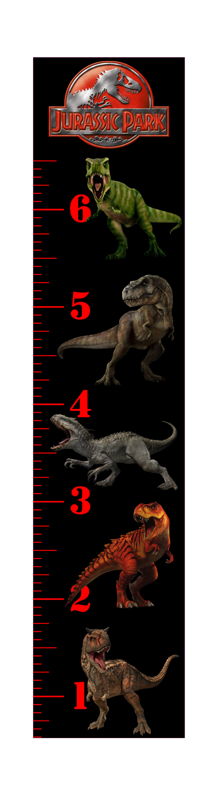 6FT Life Size Growth Chart T Rex Jurassic Park