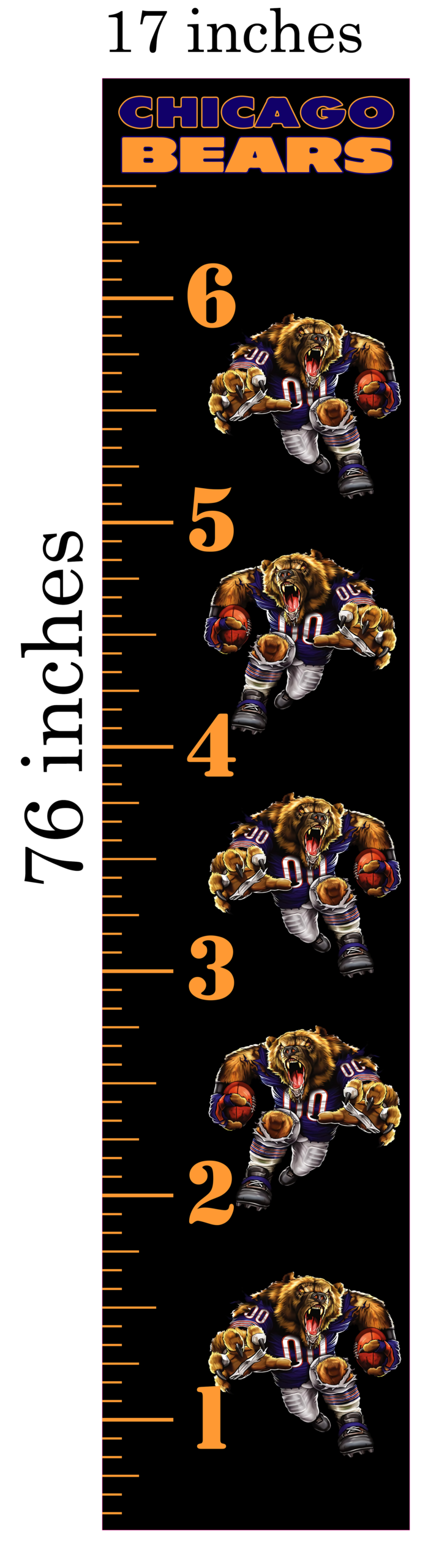 6FT Life Size Growth Chart Chicago Bears
