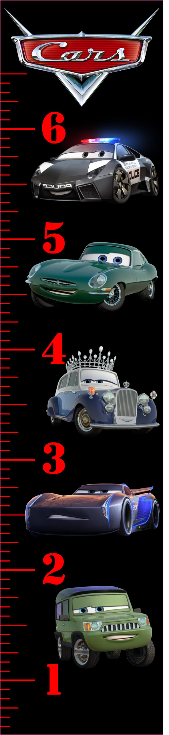 6FT Life Size Growth Chart Cars